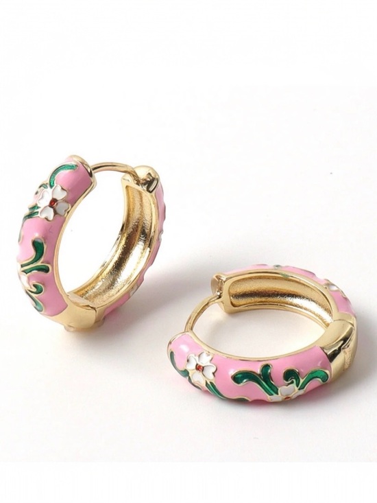 Amy Bee Jewelry Jewelry - Chic Gold Plated Floral Pink Hoop Earrings. New.